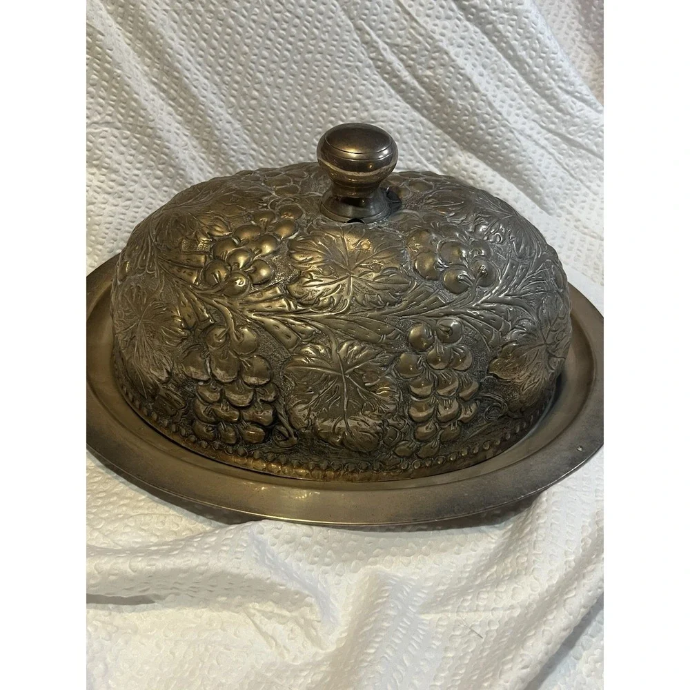 Art Nouveau Grape Leaf Meat‎ Dome Cover Silverplate Cloche – Rare Antique